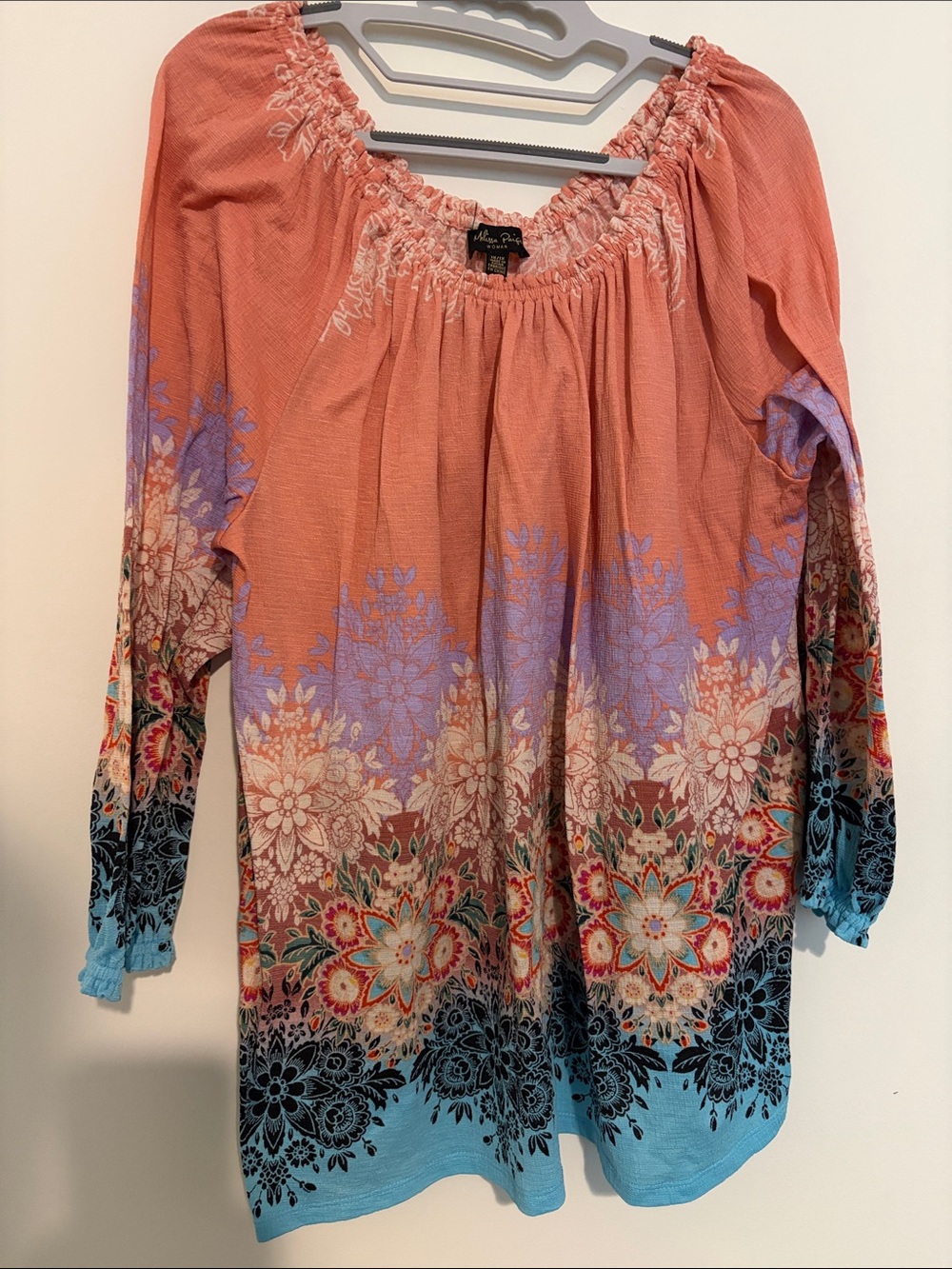 Melissa Paige Coral to Blue Ombre Floral Peasant Tunic